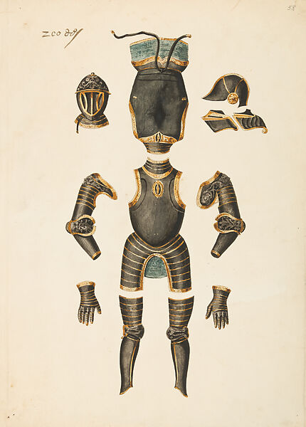 Copies After the "Inventario Illuminado", the Pictorial Inventory of Arms and Armor of Emperor Charles V., Pencil, black ink, watercolor, paper, possibly British