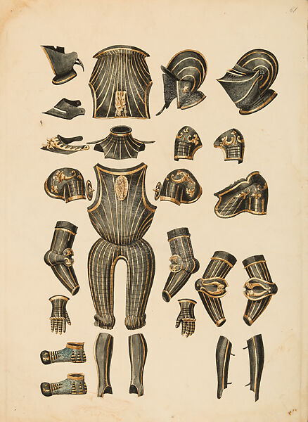 Copies After the "Inventario Illuminado", the Pictorial Inventory of Arms and Armor of Emperor Charles V., Pencil, black ink, watercolor, paper, possibly British