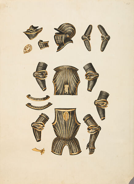 Copies After the "Inventario Illuminado", the Pictorial Inventory of Arms and Armor of Emperor Charles V., Pencil, black ink, watercolor, paper, possibly British