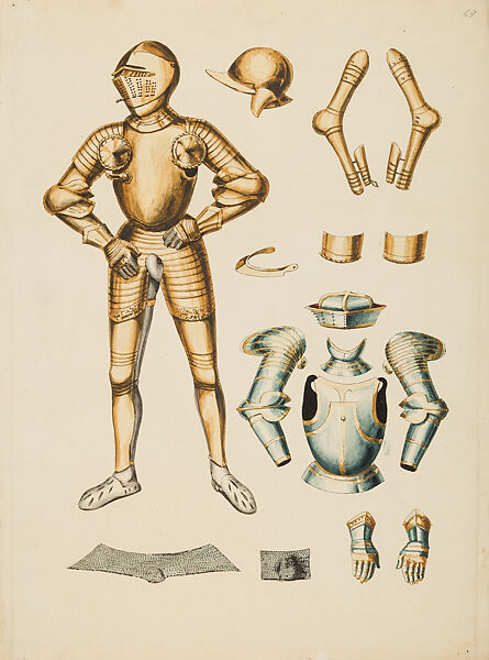 Copies After the "Inventario Illuminado", the Pictorial Inventory of Arms and Armor of Emperor Charles V., Pencil, black ink, watercolor, paper, possibly British