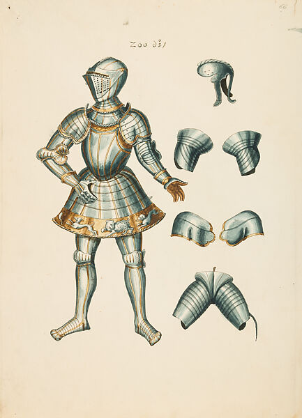 Copies After the "Inventario Illuminado", the Pictorial Inventory of Arms and Armor of Emperor Charles V., Pencil, black ink, watercolor, paper, possibly British