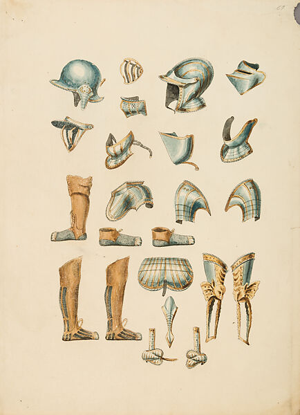 Copies After the "Inventario Illuminado", the Pictorial Inventory of Arms and Armor of Emperor Charles V., Pencil, black ink, watercolor, paper, possibly British