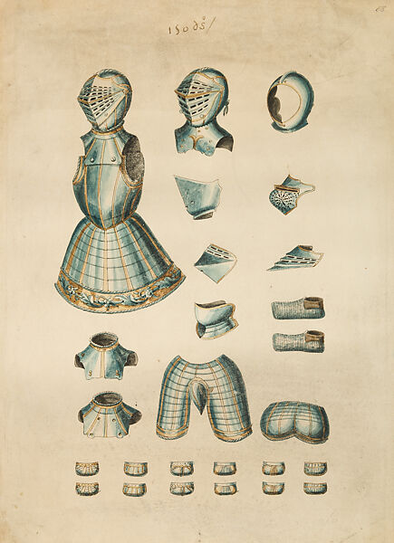 Copies After the "Inventario Illuminado", the Pictorial Inventory of Arms and Armor of Emperor Charles V., Pencil, black ink, watercolor, paper, possibly British
