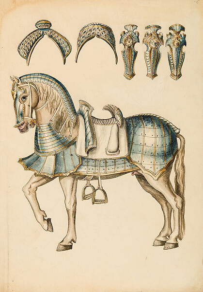 Copies After the "Inventario Illuminado", the Pictorial Inventory of Arms and Armor of Emperor Charles V., Pencil, black ink, watercolor, paper, possibly British