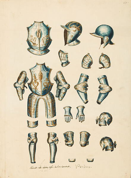 Copies After the "Inventario Illuminado", the Pictorial Inventory of Arms and Armor of Emperor Charles V., Pencil, black ink, watercolor, paper, possibly British
