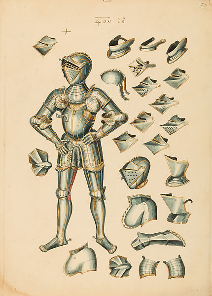 Copies After the "Inventario Illuminado", the Pictorial Inventory of Arms and Armor of Emperor Charles V., Pencil, black ink, watercolor, paper, possibly British