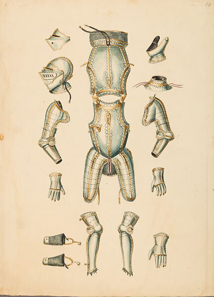 Copies After the "Inventario Illuminado", the Pictorial Inventory of Arms and Armor of Emperor Charles V., Pencil, black ink, watercolor, paper, possibly British