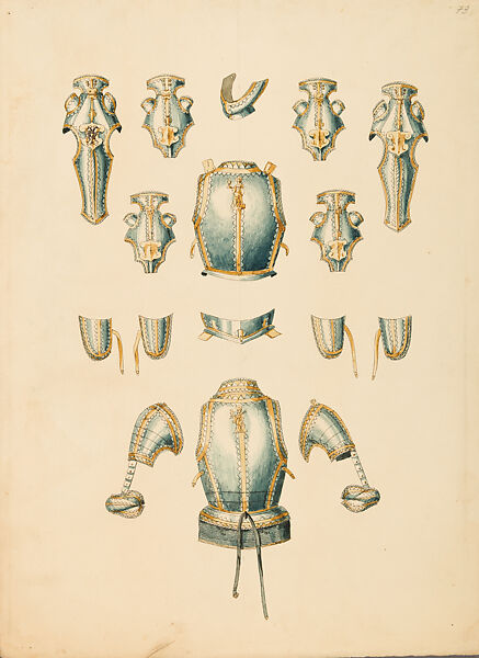 Copies After the "Inventario Illuminado", the Pictorial Inventory of Arms and Armor of Emperor Charles V., Pencil, black ink, watercolor, paper, possibly British