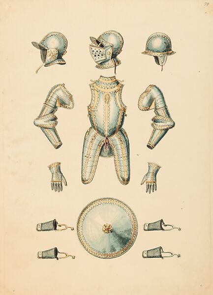Copies After the "Inventario Illuminado", the Pictorial Inventory of Arms and Armor of Emperor Charles V., Pencil, black ink, watercolor, paper, possibly British