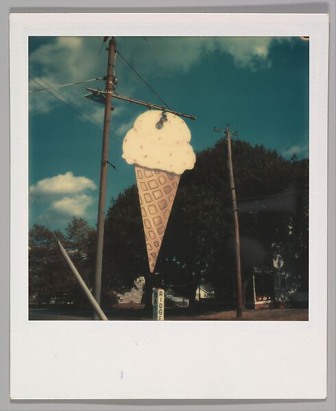 [Roadside Ice Cream Cone Sign], Walker Evans (American, St. Louis, Missouri 1903–1975 New Haven, Connecticut), Instant internal dye diffusion transfer print (Polaroid SX-70) 