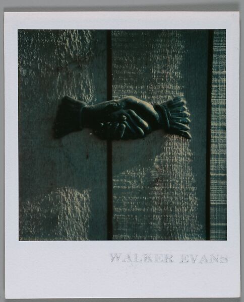 [Metal Door Placard of a Handshake], Walker Evans (American, St. Louis, Missouri 1903–1975 New Haven, Connecticut), Instant internal dye diffusion transfer print (Polaroid SX-70) 