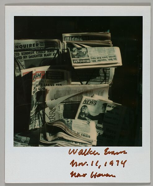 [Newspapers on Stand, New Haven, Connecticut], Walker Evans (American, St. Louis, Missouri 1903–1975 New Haven, Connecticut), Instant internal dye diffusion transfer print (Polaroid SX-70) 
