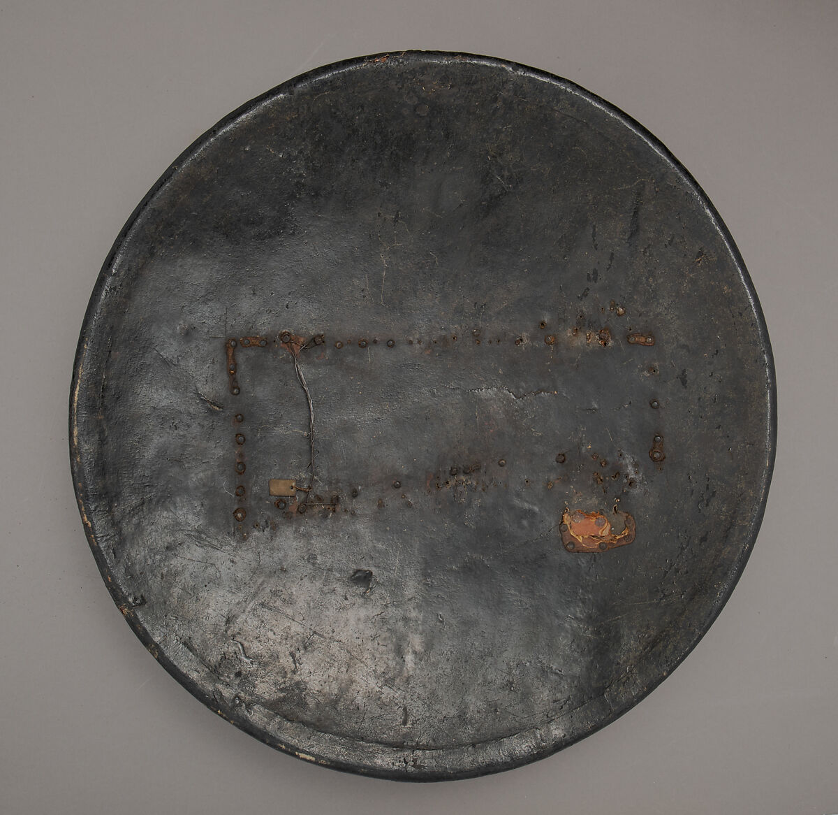 Shield, Wood, leather, lacquer, gold, pigment, gesso, copper alloy, iron, probably Indian; lacquerwork, Southeast Asian, Thailand or Burma (Myanmar)
