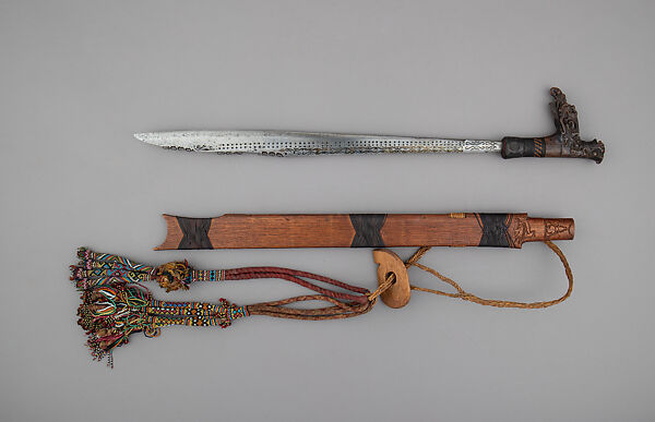 Sword (Mandu, Parang Ihlang), Steel, wood, rattan, textile, beads, gutta-percha, Dyak