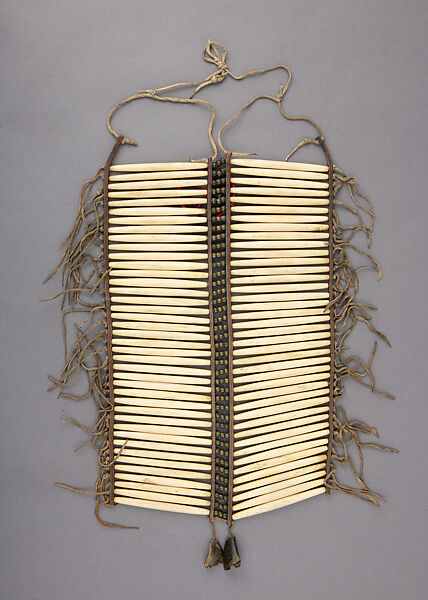 Breastplate, Bone, leather, reed, brass, Native American, Plains, Sioux (?)