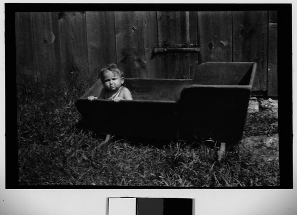 [Anita Skolle, Daughter of Hanns and Elizabeth Skolle, in Wooden Trough Before Barn Façade], Walker Evans (American, St. Louis, Missouri 1903–1975 New Haven, Connecticut), Film negative 