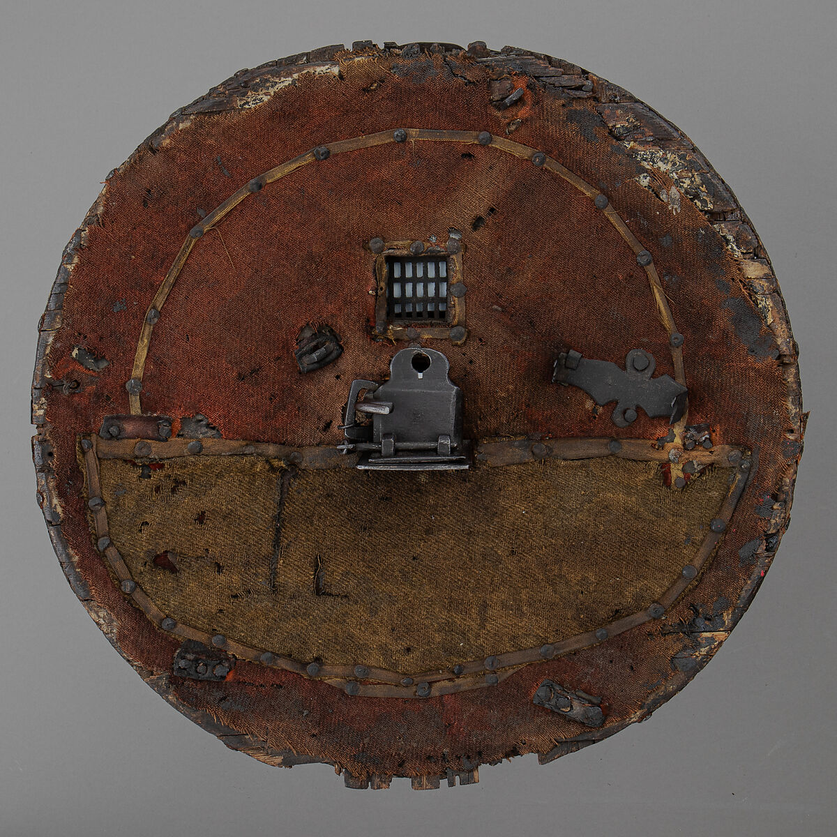 Pistol Shield, Wood, steel, iron, textile (wool), British