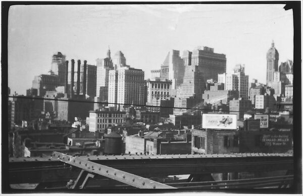 [Manhattan Skyline with Brooklyn Bridge Trussing, New York City], Walker Evans (American, St. Louis, Missouri 1903–1975 New Haven, Connecticut), Film negative 