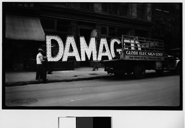 [Workers Loading Neon "Damaged" Sign into Truck, West Eleventh Street, New York City], Walker Evans (American, St. Louis, Missouri 1903–1975 New Haven, Connecticut), Film negative 