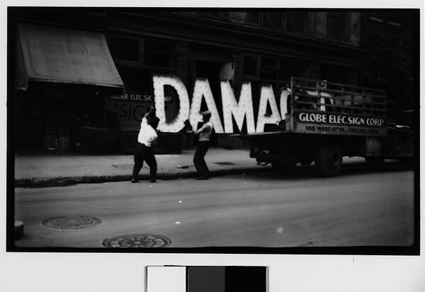 [Workers Loading Neon "Damaged" Sign into Truck, West Eleventh Street, New York City], Walker Evans (American, St. Louis, Missouri 1903–1975 New Haven, Connecticut), Film negative 