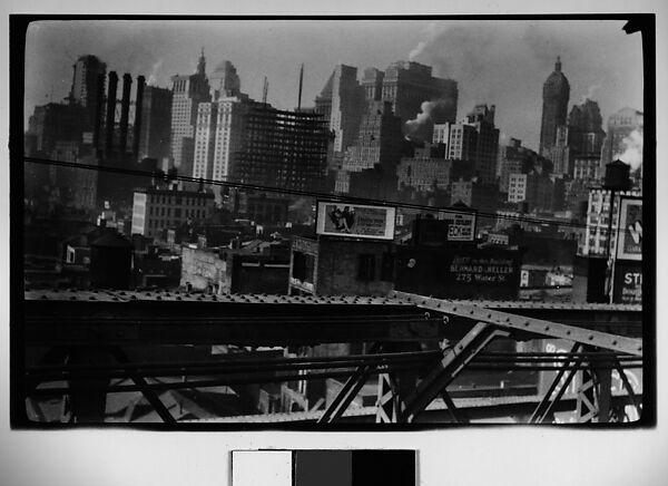 [Manhattan Skyline with Brooklyn Bridge Trussing, New York City], Walker Evans (American, St. Louis, Missouri 1903–1975 New Haven, Connecticut), Film negative 