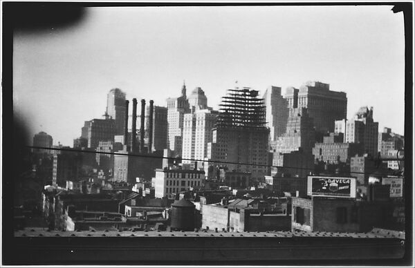 [Manhattan Skyline with Brooklyn Bridge Trussing, New York City], Walker Evans (American, St. Louis, Missouri 1903–1975 New Haven, Connecticut), Film negative 