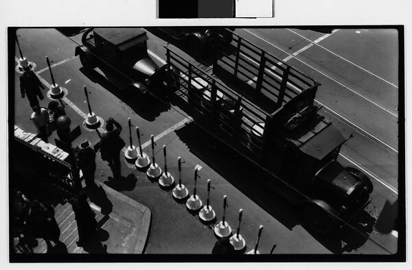 [Pedestrians and Automobiles on Street Outside Borough Hall Subway Entrance, From Above, Brooklyn, New York], Walker Evans (American, St. Louis, Missouri 1903–1975 New Haven, Connecticut), Film negative 