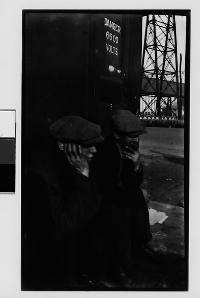 [Two Power Plant Workers? Seated on Stoop, New York City], Walker Evans (American, St. Louis, Missouri 1903–1975 New Haven, Connecticut), Film negative 