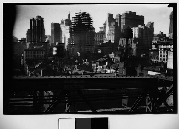 [Manhattan Skyline with Brooklyn Bridge Trussing, New York City], Walker Evans (American, St. Louis, Missouri 1903–1975 New Haven, Connecticut), Film negative 