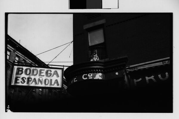 [Child Behind Barred Window Above Spanish Bodega Sign, New York City], Walker Evans (American, St. Louis, Missouri 1903–1975 New Haven, Connecticut), Film negative 