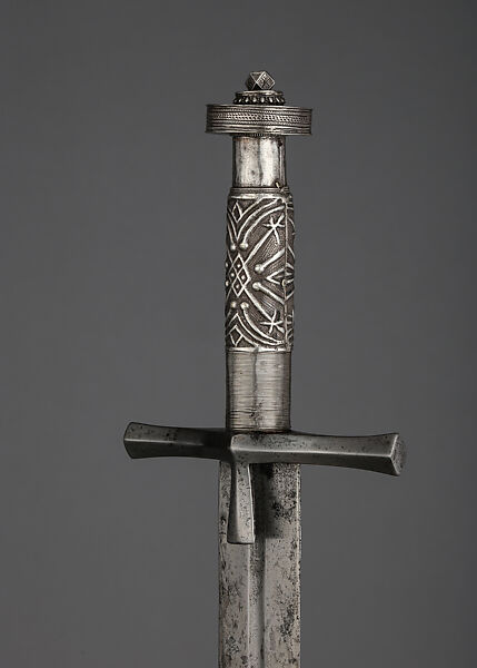 Sword (Kaskara), Steel, silver, wood, hilt, Sudanese; blade, European