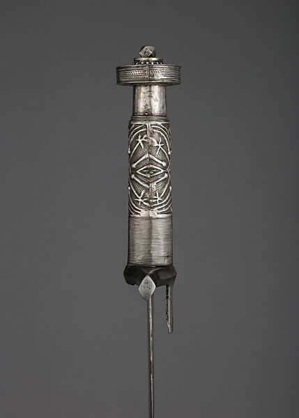 Sword (Kaskara), Steel, silver, wood, hilt, Sudanese; blade, European