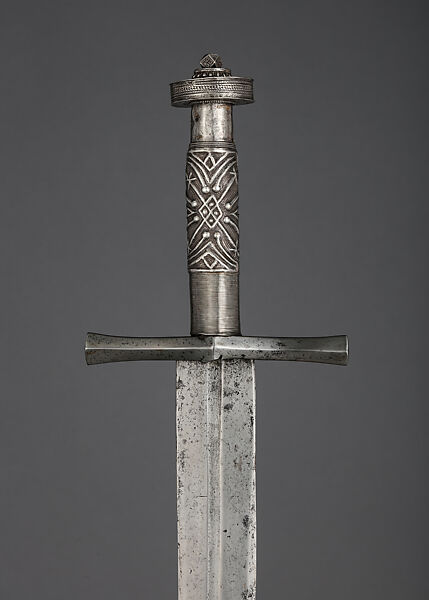 Sword (Kaskara), Steel, silver, wood, hilt, Sudanese; blade, European