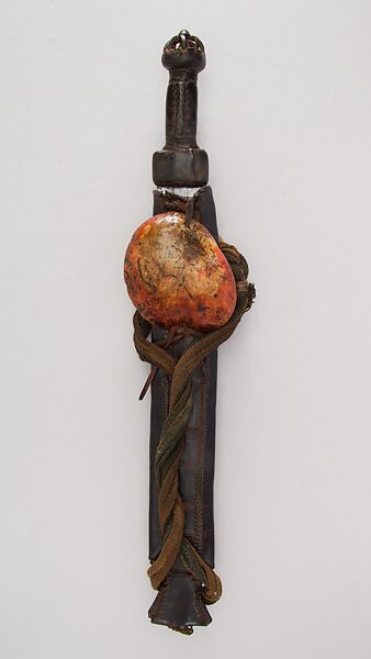 Sword with Scabbard, Iron, leather, sea shell, cloth, West African, Baule