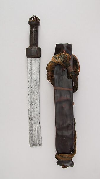 Sword with Scabbard, Iron, leather, sea shell, cloth, West African, Baule