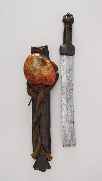 Sword with Scabbard, Iron, leather, sea shell, cloth, West African, Baule 