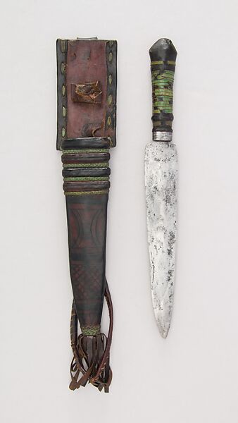 Dagger with Sheath, Iron, leather, dye, West African, Yoruba, Pobe Village 