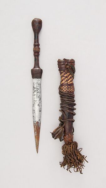 Dagger with Sheath, Iron, brass, leather, fiber, West African, possibly Fulani