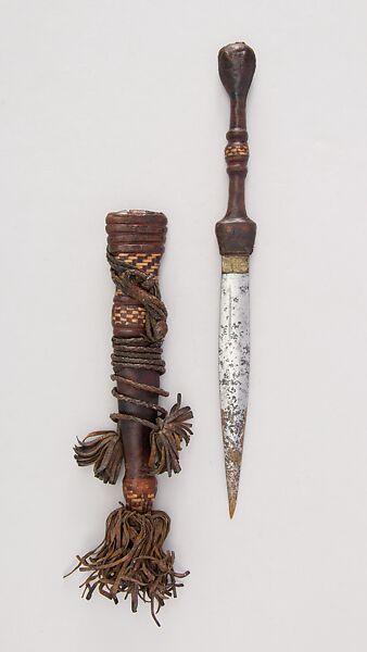 Dagger with Sheath, Iron, brass, leather, fiber, West African, possibly Fulani 