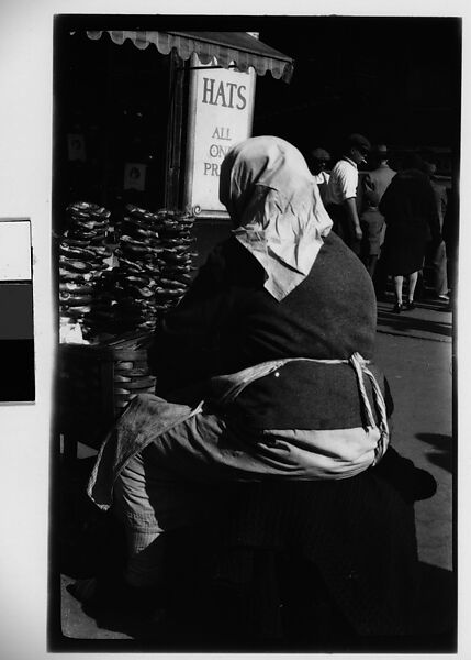 [Street Vendor, From Behind, in Front of Hat Stand, Possibly Delancey Street, New York City], Walker Evans (American, St. Louis, Missouri 1903–1975 New Haven, Connecticut), Film negative 