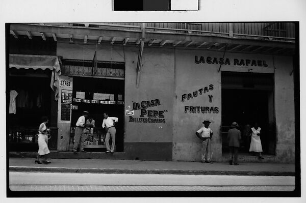 [Street Scene in Front of Lottery Ticket Shop "La Casa Pepe" and Fruit Market "La Casa Rafael", Havana], Walker Evans (American, St. Louis, Missouri 1903–1975 New Haven, Connecticut), Film negative 