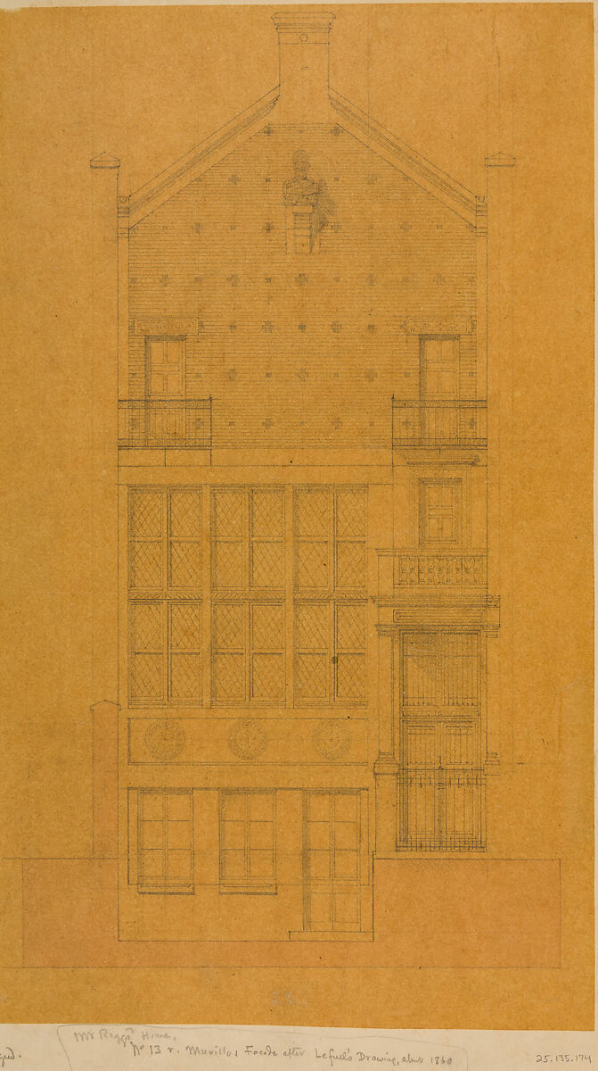 Architectural Drawing of the Exterior of the Comte de Nieuwerkerke's House, Studio of Hector-Martin Lefuel (French, Versailles 1810–1880 Paris), Pen on paper, French, Paris 