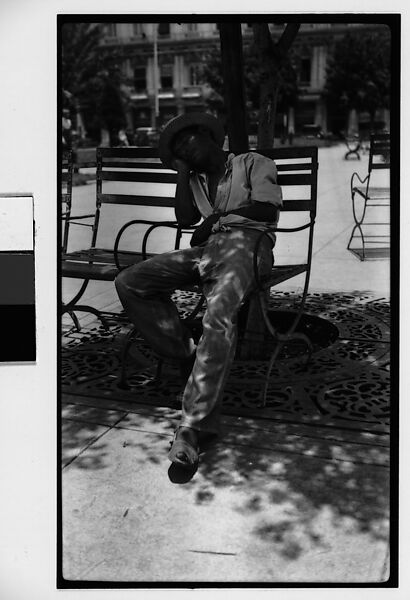 [Man Asleep in Chair in Park, Possibly Parque Fraternidad, Havana], Walker Evans (American, St. Louis, Missouri 1903–1975 New Haven, Connecticut), Film negative 
