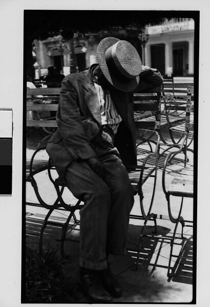 [Man Wearing Boater Asleep on Bench in Park, Havana], Walker Evans (American, St. Louis, Missouri 1903–1975 New Haven, Connecticut), Film negative 