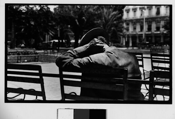 [Man Wearing Boater Asleep on Bench in Park, From Behind, Parque Fraternidad, Havana], Walker Evans (American, St. Louis, Missouri 1903–1975 New Haven, Connecticut), Film negative 