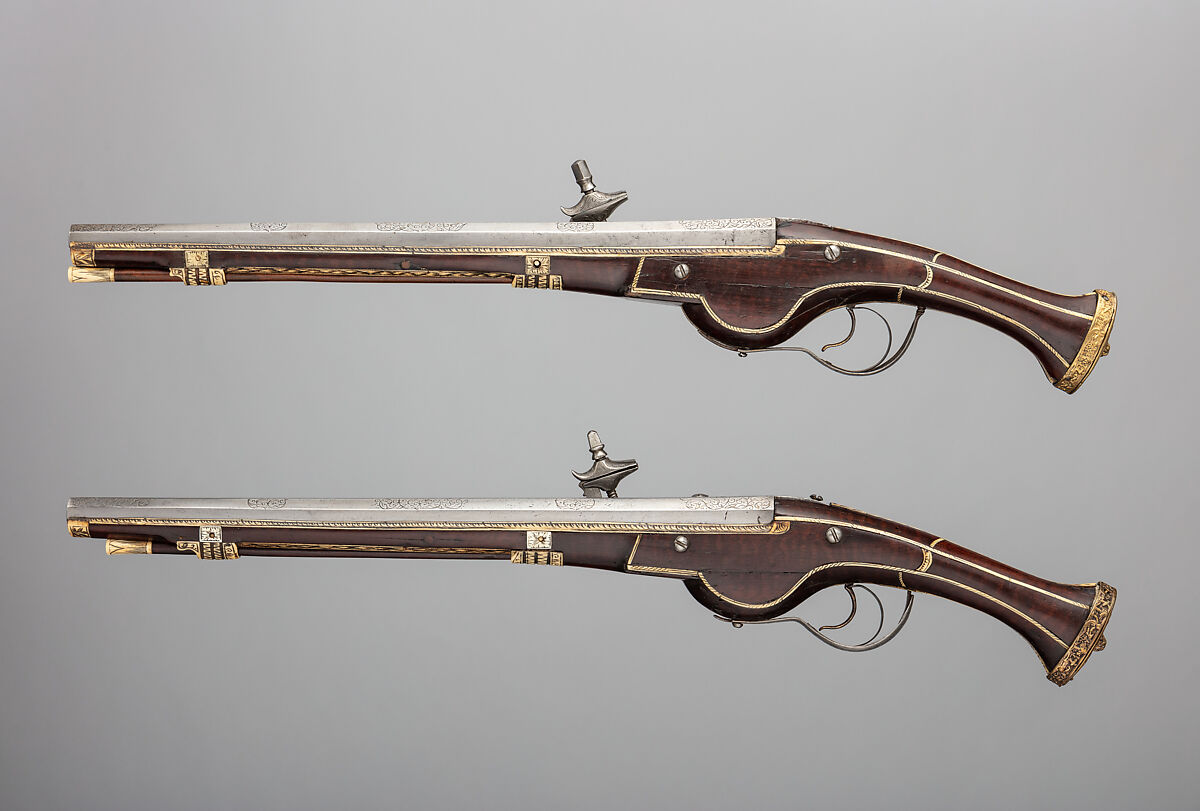 Pair of Wheellock Pistols, Wood (walnut), steel, staghorn, German