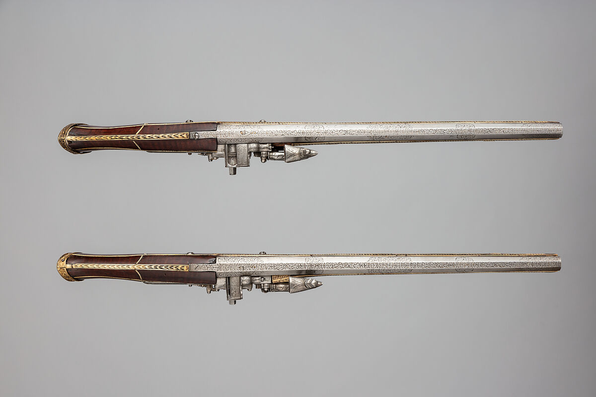 Pair of Wheellock Pistols, Wood (walnut), steel, staghorn, German