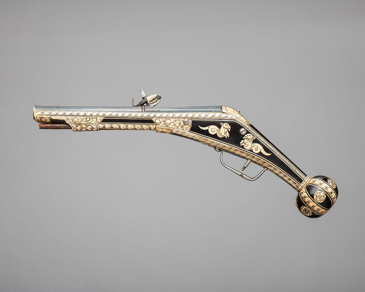 Wheellock Pistol, Steel, wood, staghorn, German, Augsburg