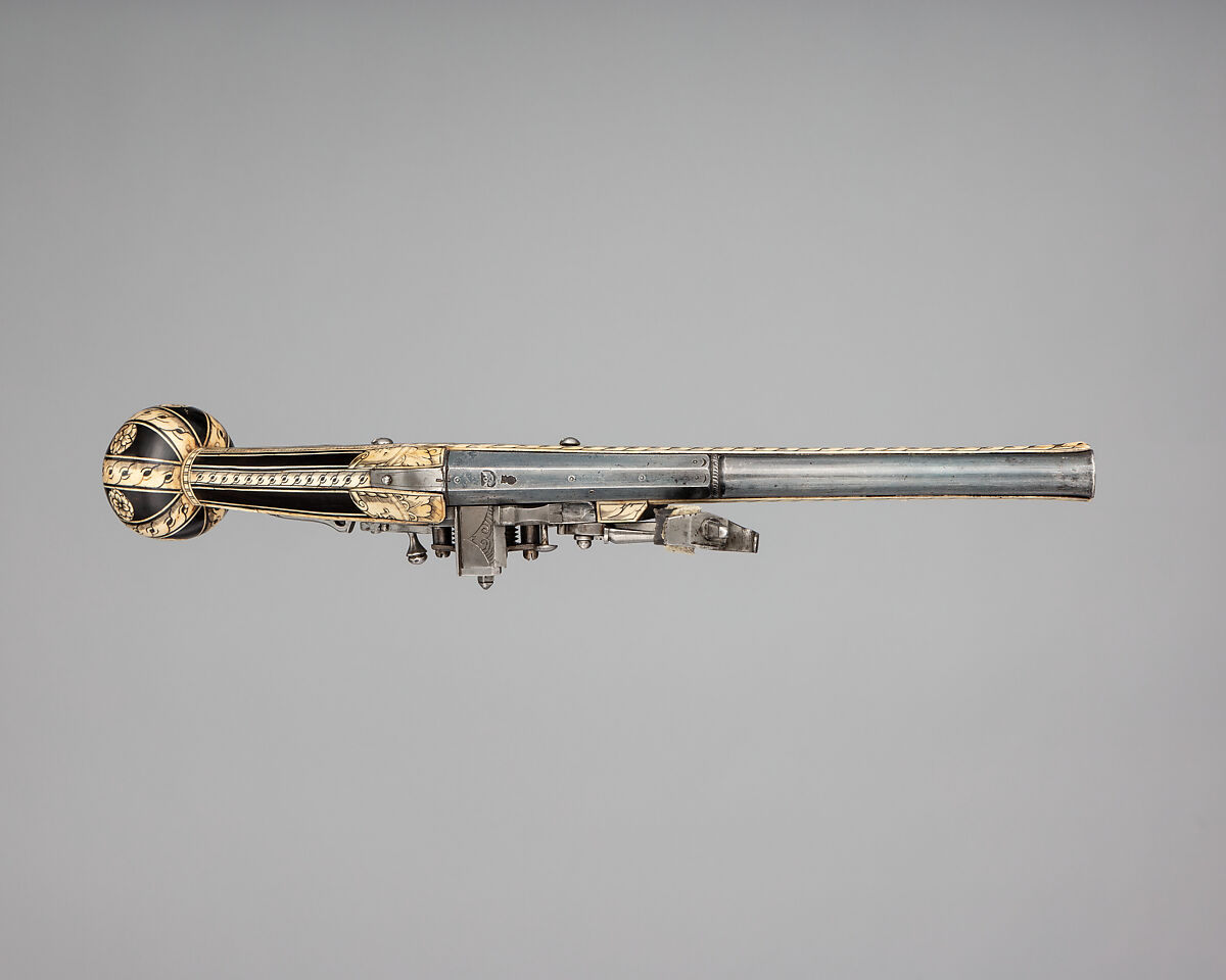 Wheellock Pistol, Steel, wood, staghorn, German, Augsburg