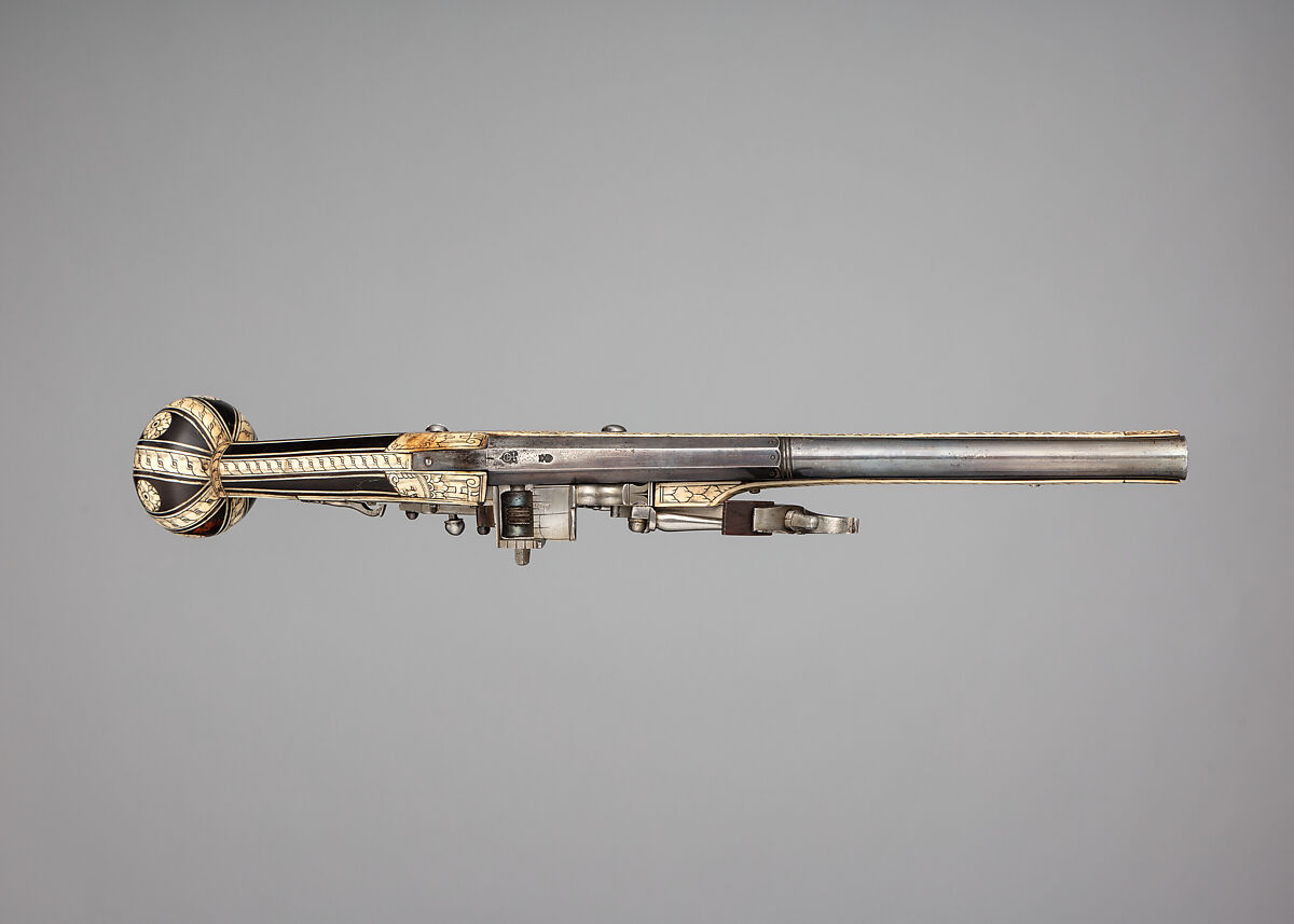 Wheellock Pistol, Steel, wood, staghorn, German, Augsburg